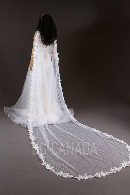Cape Veil Wedding cape Bridal Cape veil Cape Pearl veil pearl cape veil veil with pins veil alternative