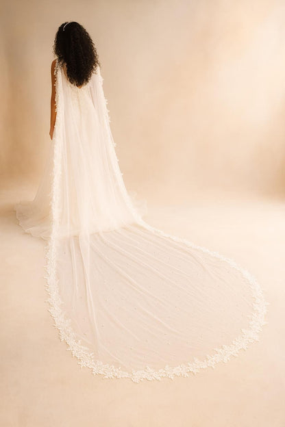 Cape Veil Wedding cape Bridal Cape veil Cape Pearl veil pearl cape veil veil with pins veil alternative