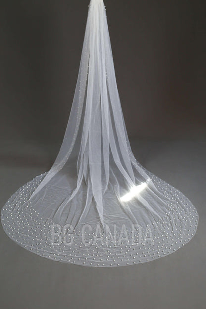 Pearl edged veil scattered pearl wedding veil 1 Tier Pearl Edge Veil Bridal Veil White Ivory Off White Minimalist Tulle Veil