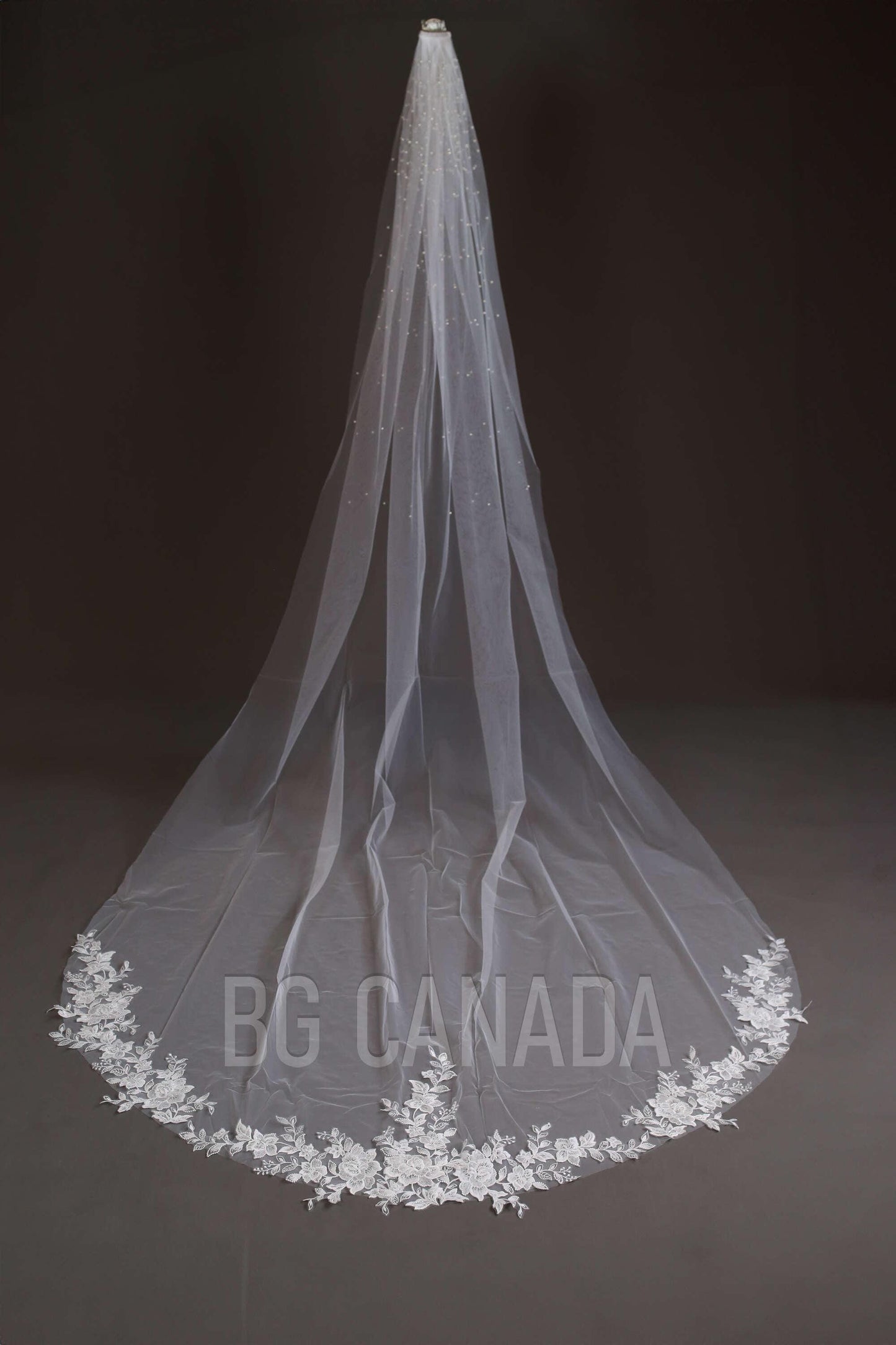 Wedding Veil rose flower veil Cathedral Bridal Tulle, Pearl Cluster beaded veil