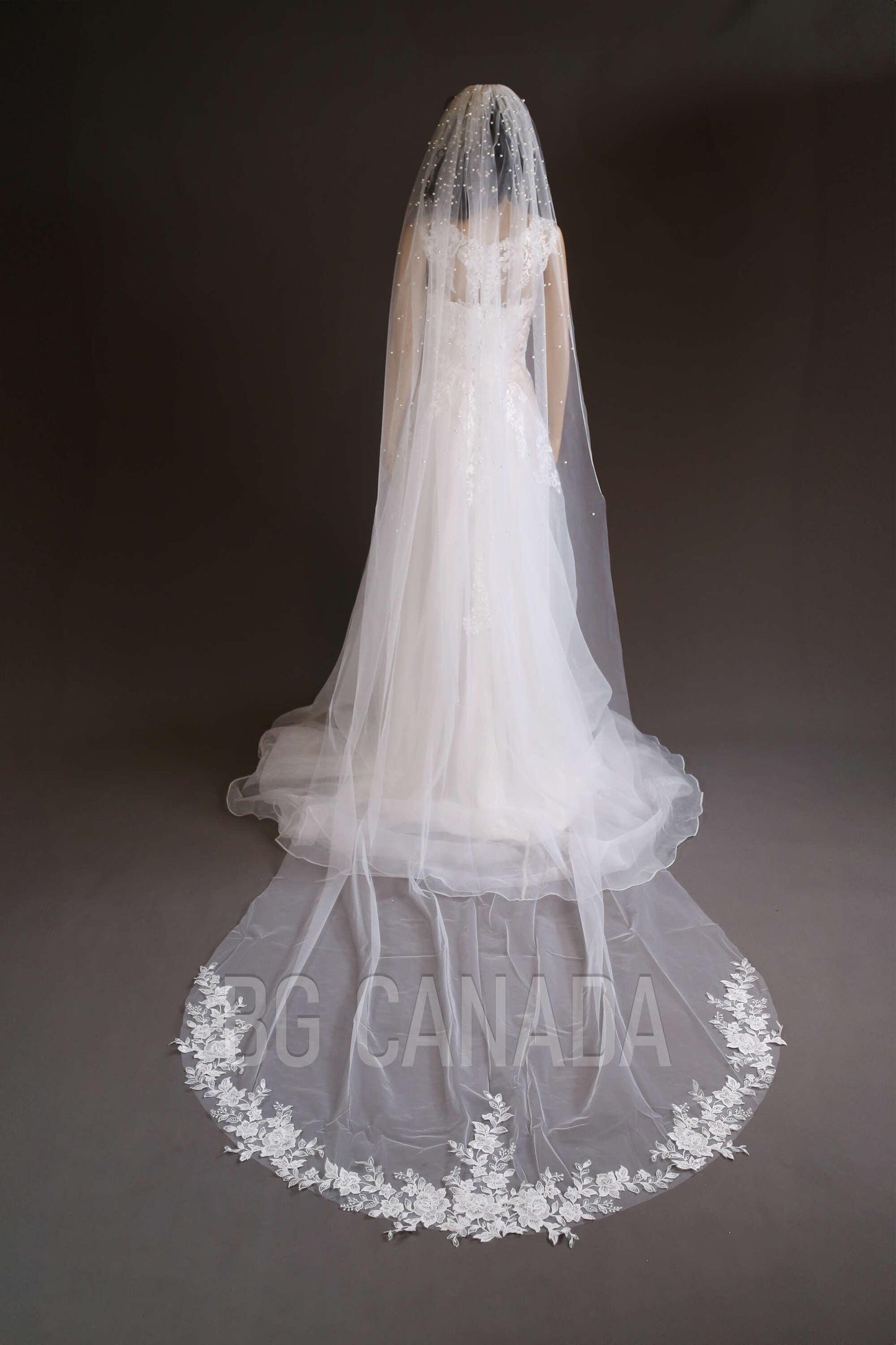 White Wedding Veil pearl veil cluster pearl veil lace cathedral veil beaded floral lace veil bridal illusion tulle ivory veil