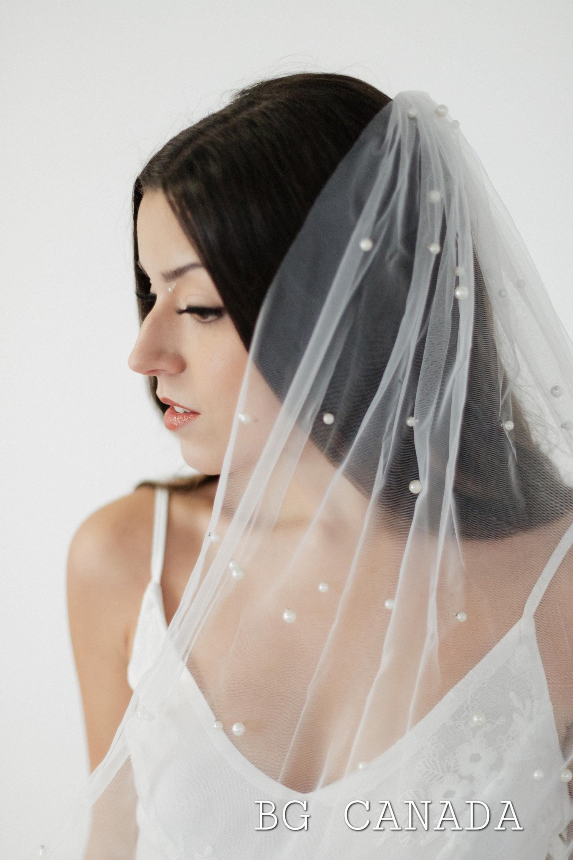 Pearl veil scalloped pearl veil pearl wedding veil with pearls long floral lace veil cathedral veil Bridal Veil white veil