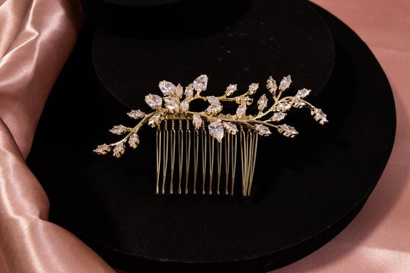 Zirconia wedding hair piece silver hair comb bridal hair piece wedding accessories cz leaves hair comb silver wedding accessory bridal comb
