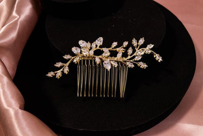 Zirconia wedding hair piece silver hair comb bridal hair piece wedding accessories cz leaves hair comb silver wedding accessory bridal comb