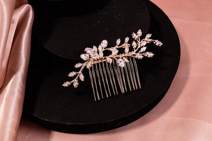 Zirconia wedding hair piece silver hair comb bridal hair piece wedding accessories cz leaves hair comb silver wedding accessory bridal comb