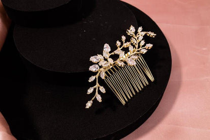 Zirconia wedding hair piece silver hair comb bridal hair piece wedding accessories cz leaves hair comb silver wedding accessory bridal comb