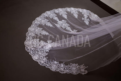 Lace Trim Cathedral Wedding Veil - Double Tier Bridal Veil
