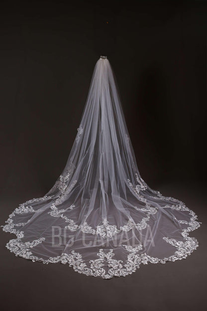 Lace veil unique edge veil statement veil Handmade Lace, Single Layer, royal length veil