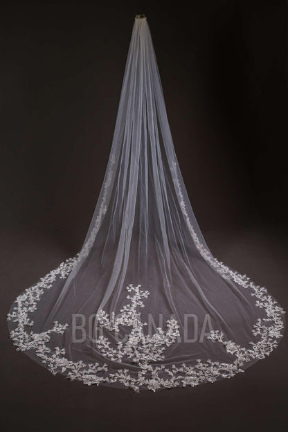 Vine veil scalloped veil mermaid veil cathedral floral wedding veil tulle vine border veil bridal illusion veil with lace border