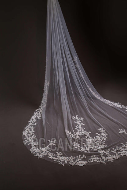 Vine veil scalloped veil mermaid veil cathedral floral wedding veil tulle vine border veil bridal illusion veil with lace border