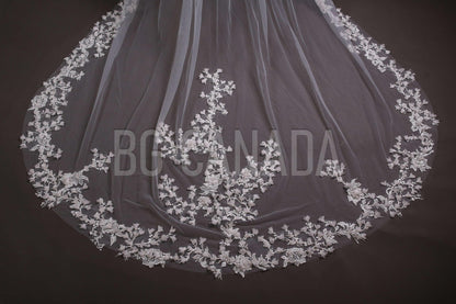 Vine veil scalloped veil mermaid veil cathedral floral wedding veil tulle vine border veil bridal illusion veil with lace border