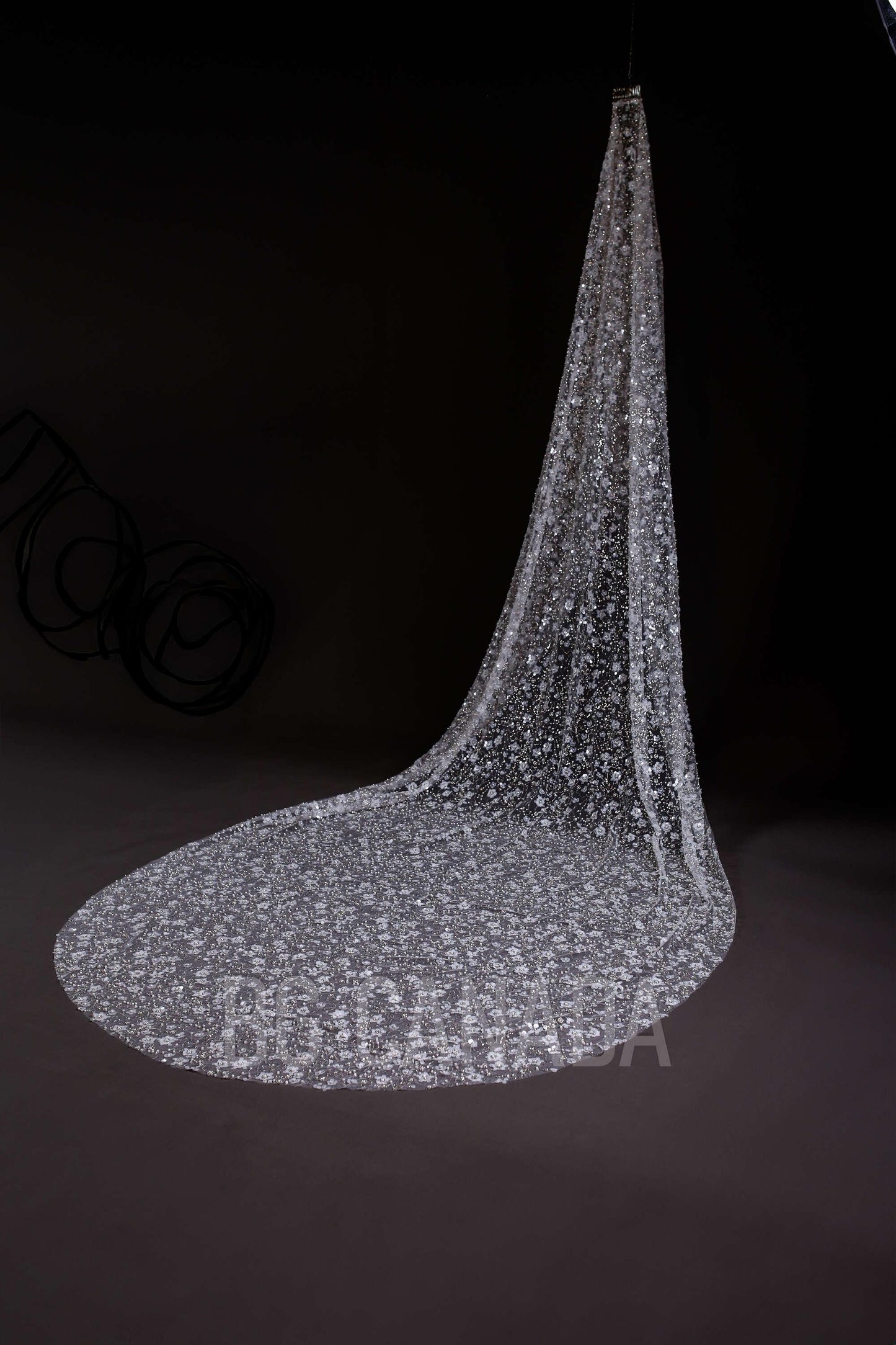 Celestine Radiance – Cathedral Bridal Veil with Sequin Floral Embroidery