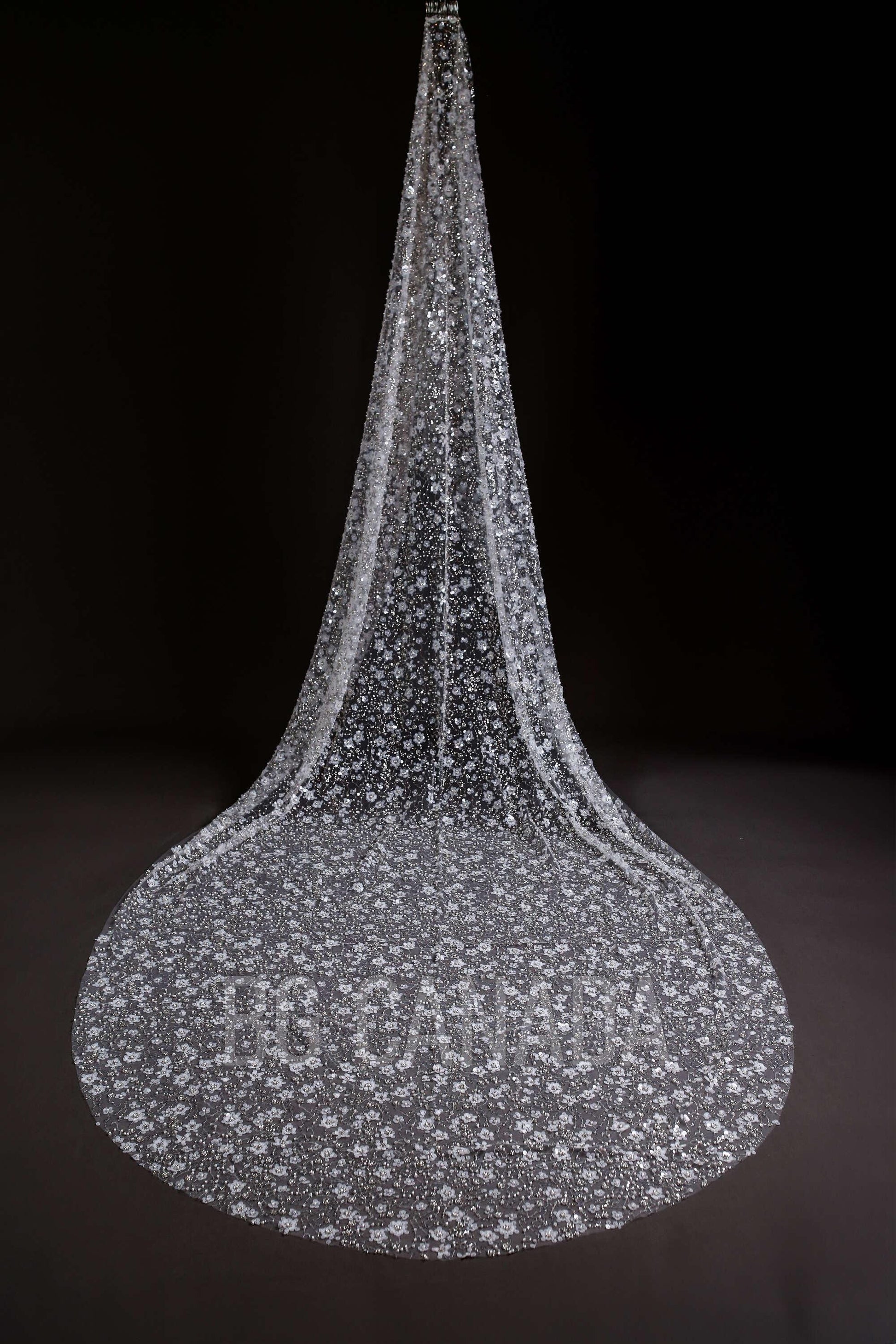 Celestine Radiance – Cathedral Bridal Veil with Sequin Floral Embroidery