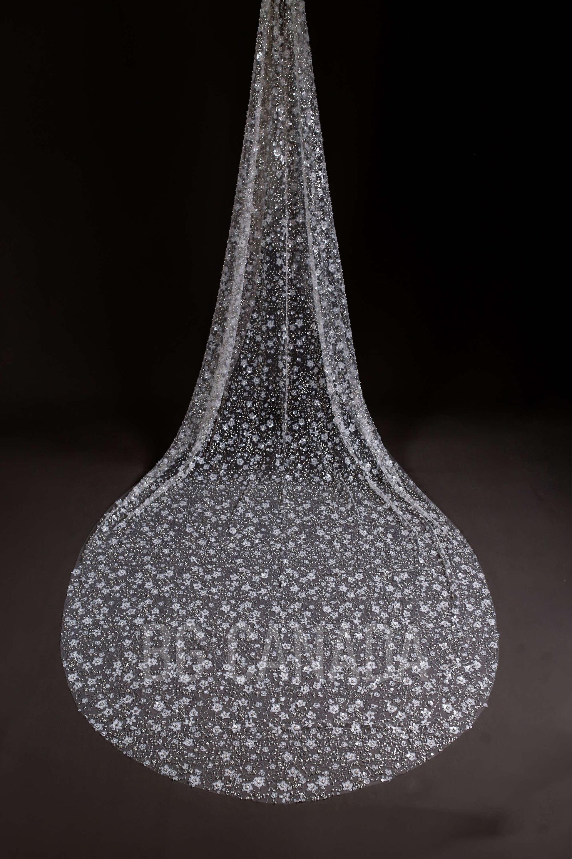 Celestine Radiance – Cathedral Bridal Veil with Sequin Floral Embroidery