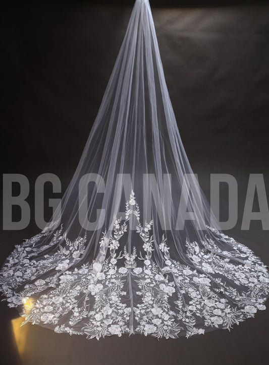 Wild floral veil Floral Lace Veil 3D Embroidery Wedding Veil luxury bridal veil statement veil