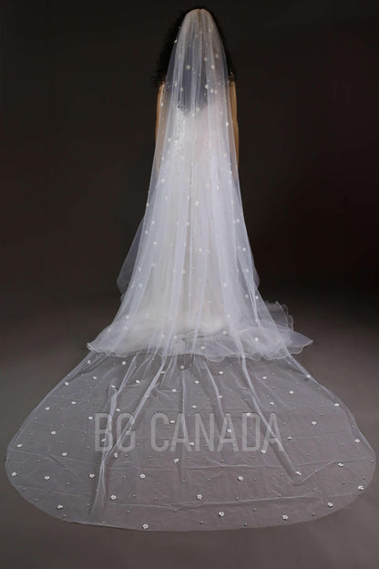 Pearl wedding veil with flower floral wedding veil pearl veil bridal pearl veil bridal veil