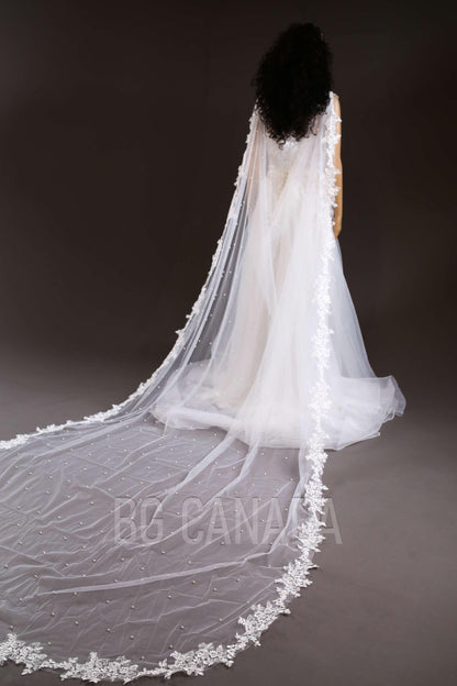 Cape Veil Wedding cape Bridal Cape veil Cape Pearl veil pearl cape veil veil with pins veil alternative