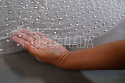 Pearl veil pearl Edge Wedding Veil Scattered Pearls, Soft Tulle bridal veil with pearls White/Ivory