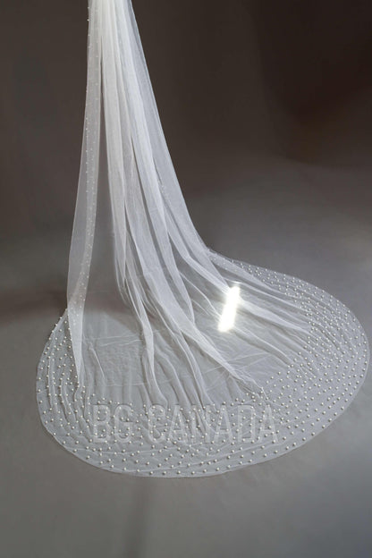 Pearl veil pearl Edge Wedding Veil Scattered Pearls, Soft Tulle bridal veil with pearls White/Ivory