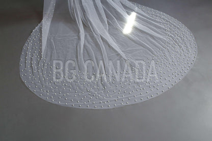 Pearl veil pearl Edge Wedding Veil Scattered Pearls, Soft Tulle bridal veil with pearls White/Ivory