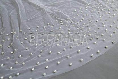 Pearl edged veil scattered pearl wedding veil 1 Tier Pearl Edge Veil Bridal Veil White Ivory Off White Minimalist Tulle Veil