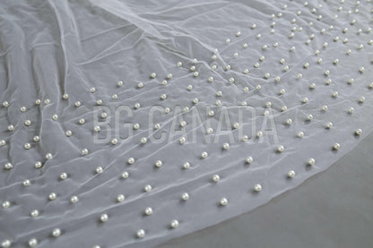 Pearl veil pearl Edge Wedding Veil Scattered Pearls, Soft Tulle bridal veil with pearls White/Ivory