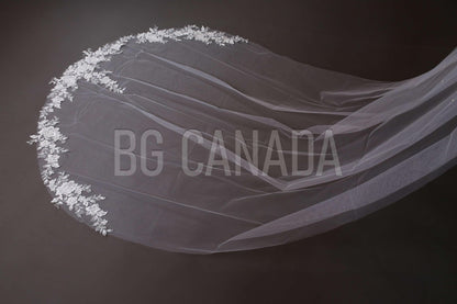 White Wedding Veil pearl veil cluster pearl veil lace cathedral veil beaded floral lace veil bridal illusion tulle ivory veil