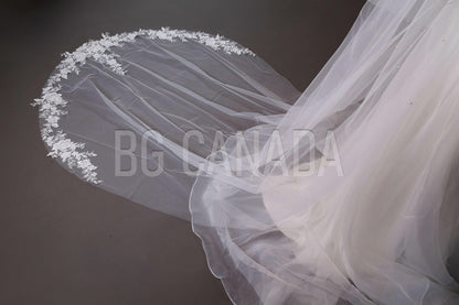 White Wedding Veil pearl veil cluster pearl veil lace cathedral veil beaded floral lace veil bridal illusion tulle ivory veil
