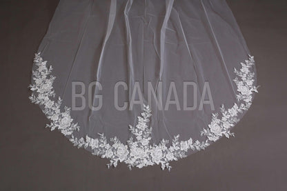 Wedding Veil rose flower veil Cathedral Bridal Tulle, Pearl Cluster beaded veil