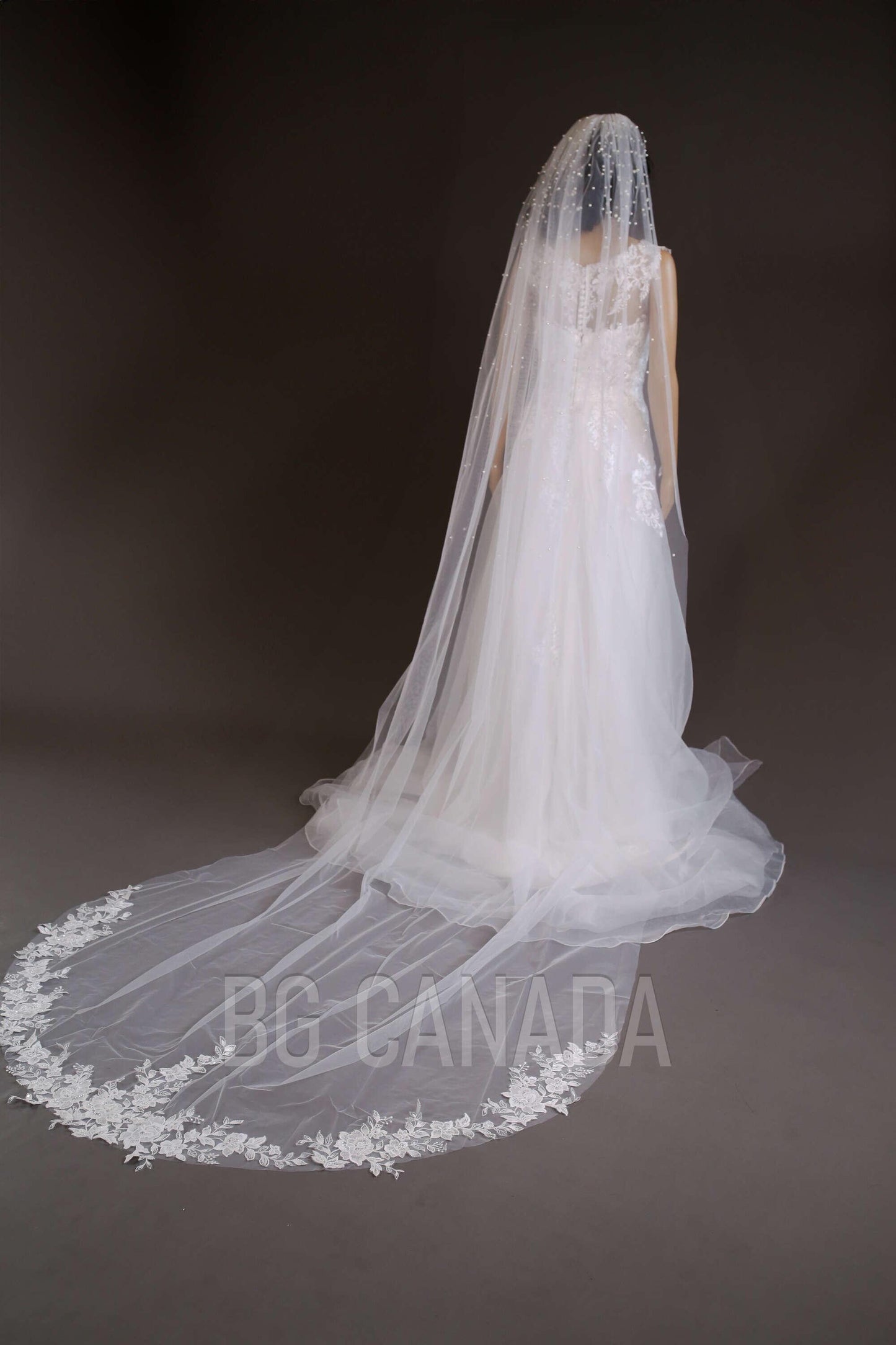 White Wedding Veil pearl veil cluster pearl veil lace cathedral veil beaded floral lace veil bridal illusion tulle ivory veil