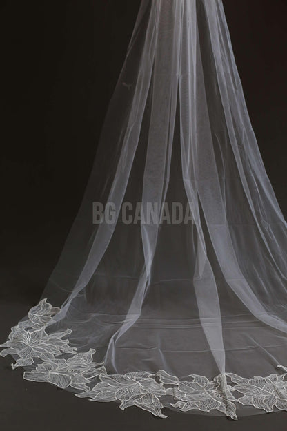 Cathedral veil with large floral lace edge long dramatic wedding veil boho bridal veil elegant flower lace wedding accessory