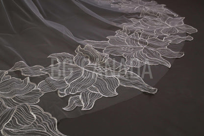 Cathedral veil with large floral lace edge long dramatic wedding veil boho bridal veil elegant flower lace wedding accessory