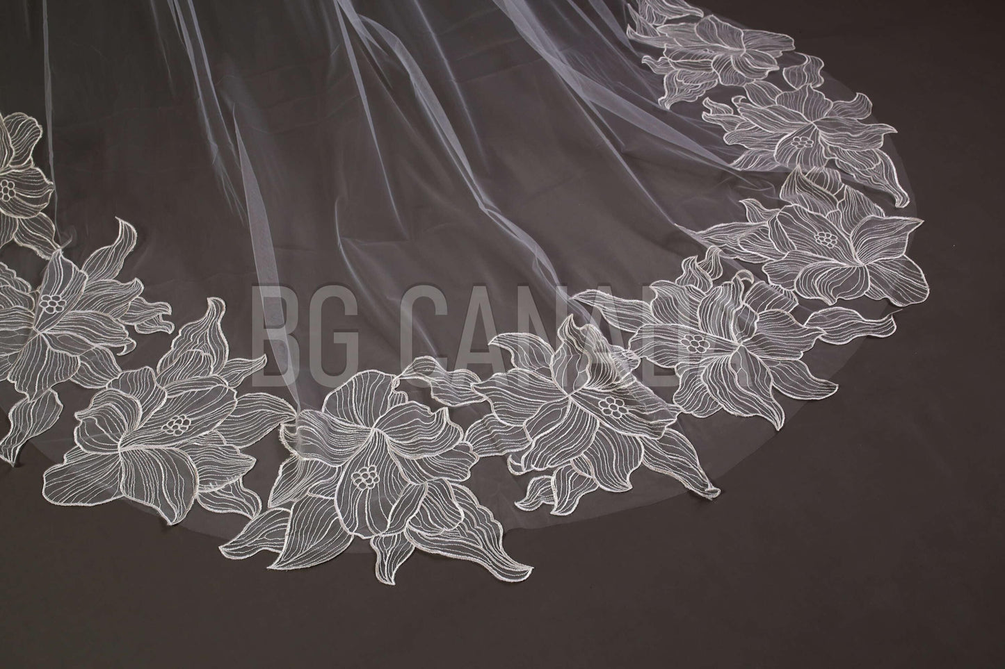 Cathedral veil with large floral lace edge long dramatic wedding veil boho bridal veil elegant flower lace wedding accessory