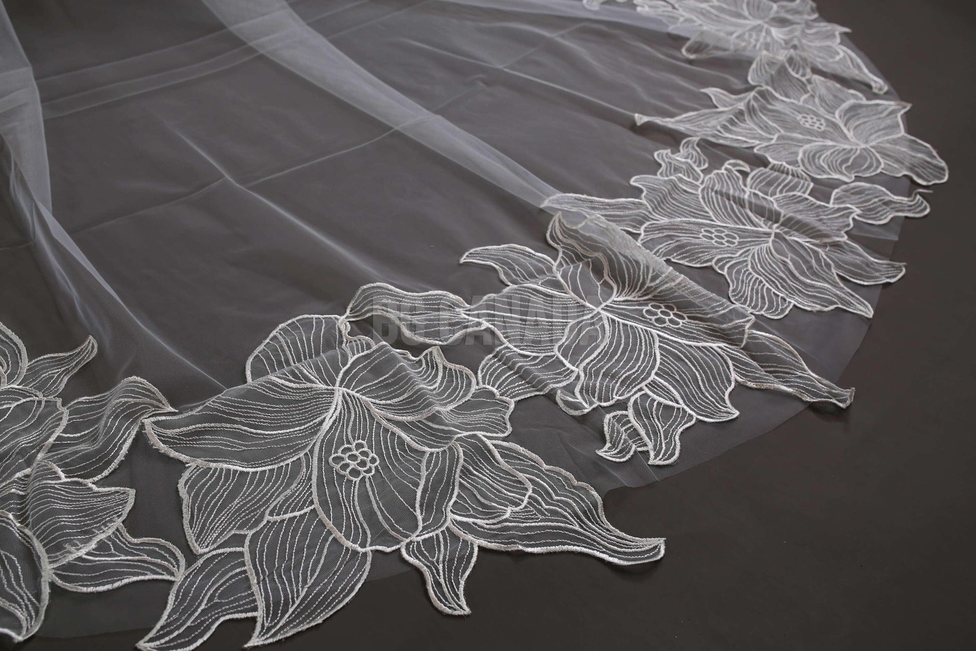 Cathedral veil with large floral lace edge long dramatic wedding veil boho bridal veil elegant flower lace wedding accessory