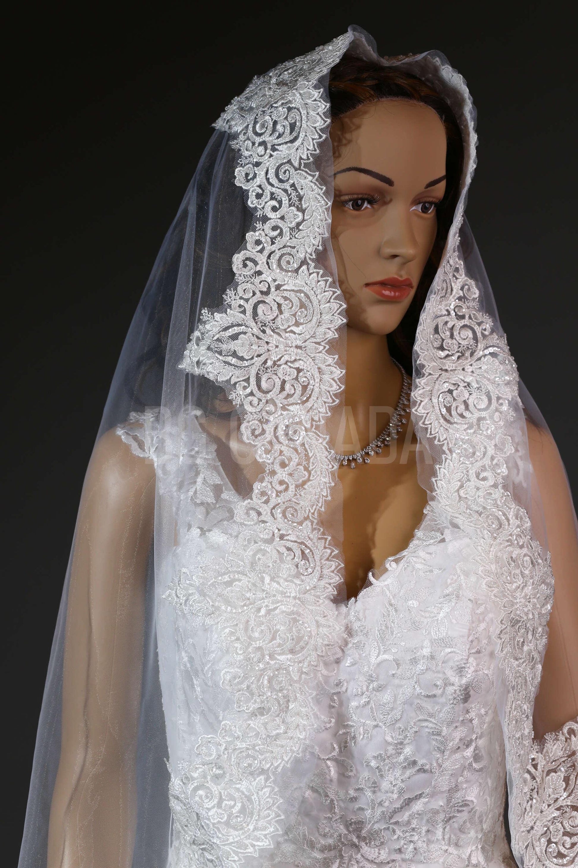 Beaded edged Bridal Veil Mantilla Lace Wedding Veil Lace trim veil fingertip Lace veil 1 tier veil with comb beade Lace Veil
