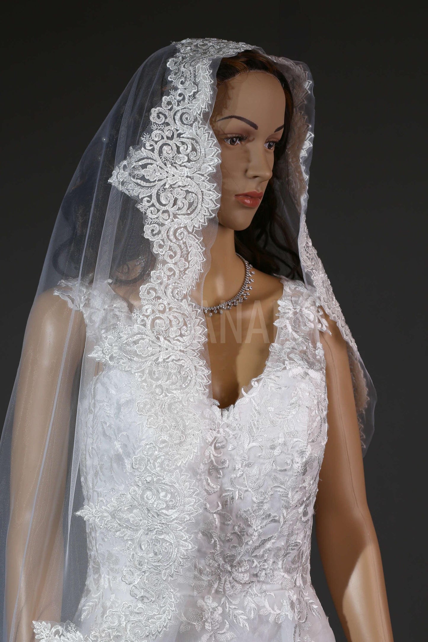 Beaded edged Bridal Veil Mantilla Lace Wedding Veil Lace trim veil fingertip Lace veil 1 tier veil with comb beade Lace Veil