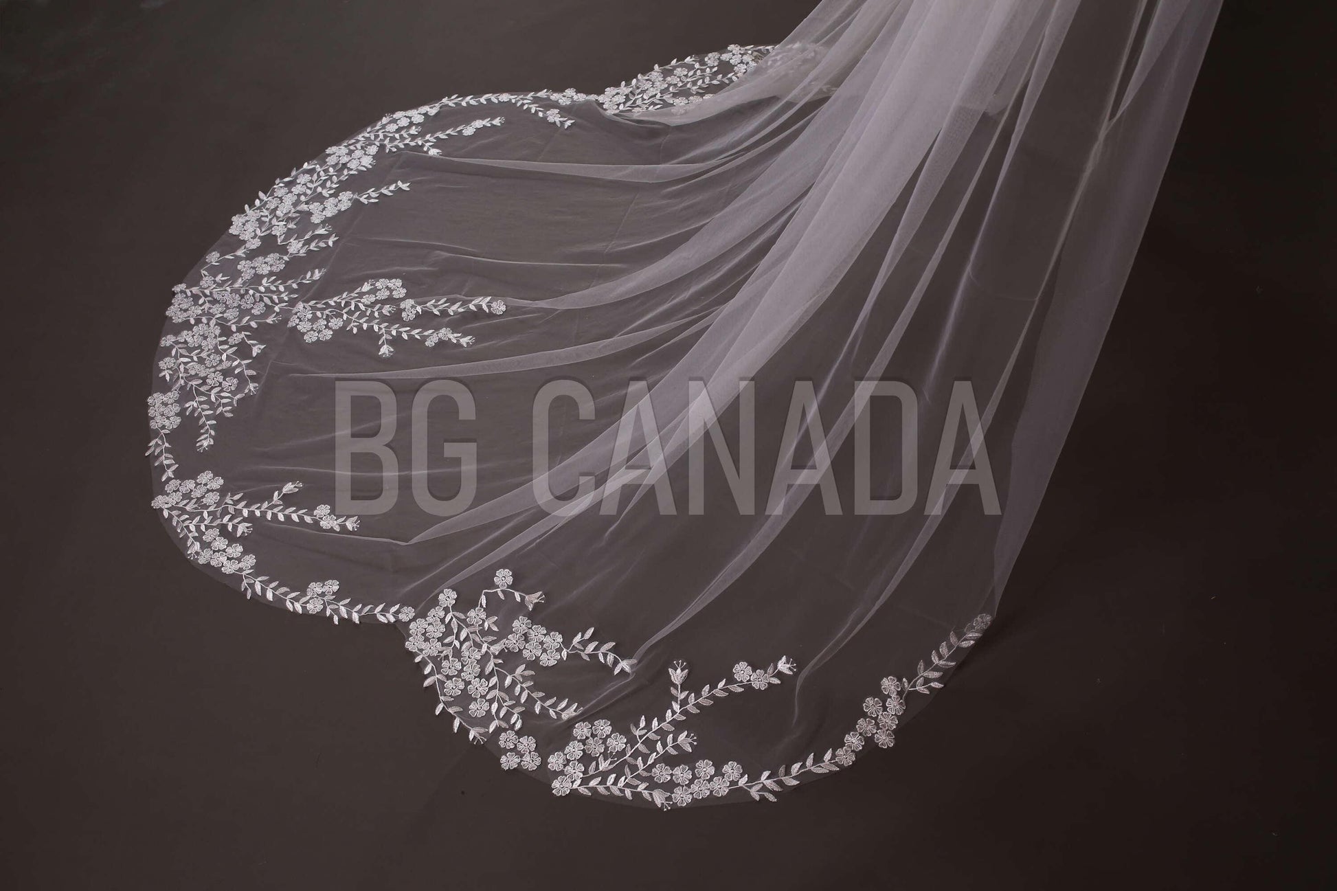 Floral Lace Cathedral Wedding Veil - Bridal Illusion Tulle
