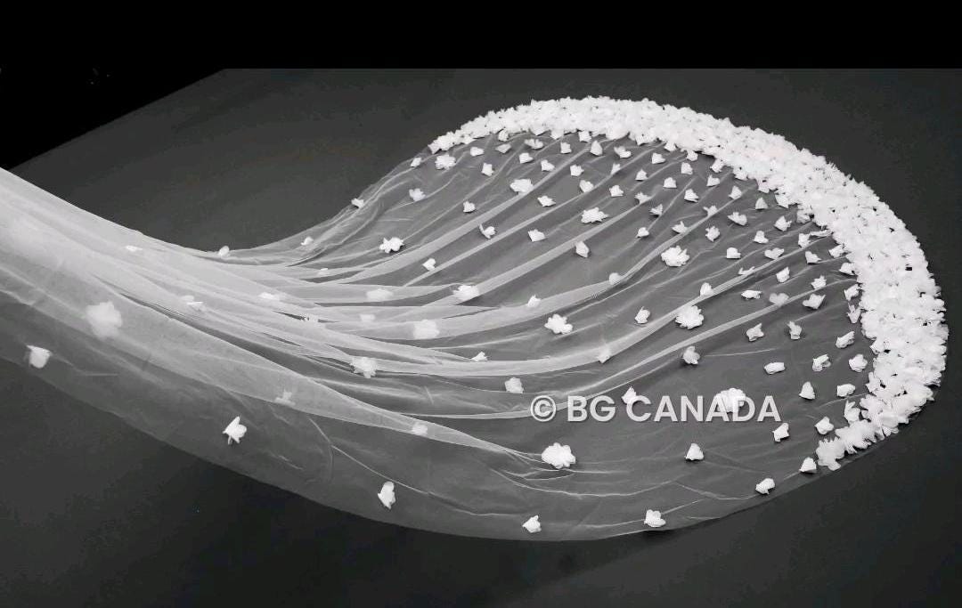 3D Floral Cathedral Veil: 300cm Wedding Veil, White or Off-White