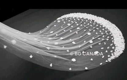 3D Floral Cathedral Veil: 300cm Wedding Veil, White or Off-White