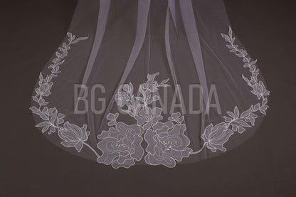 Wedding veil floral veil elegant flower wedding veil cathedral veil with big flowers ivory veil 2025 handmade veil soft tulle