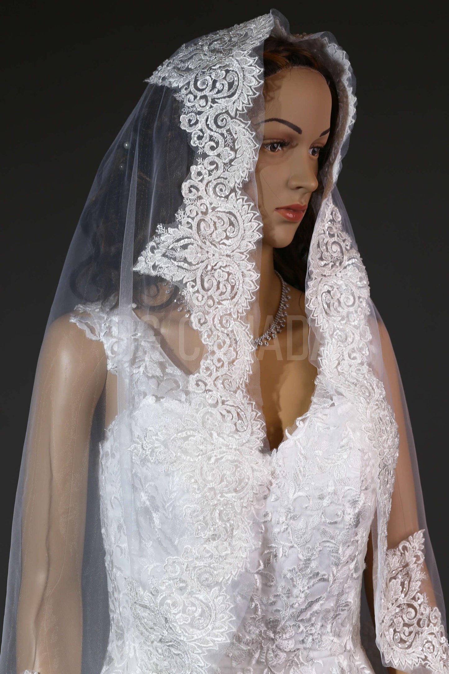 Beaded edged Bridal Veil Mantilla Lace Wedding Veil Lace trim veil fingertip Lace veil 1 tier veil with comb beade Lace Veil