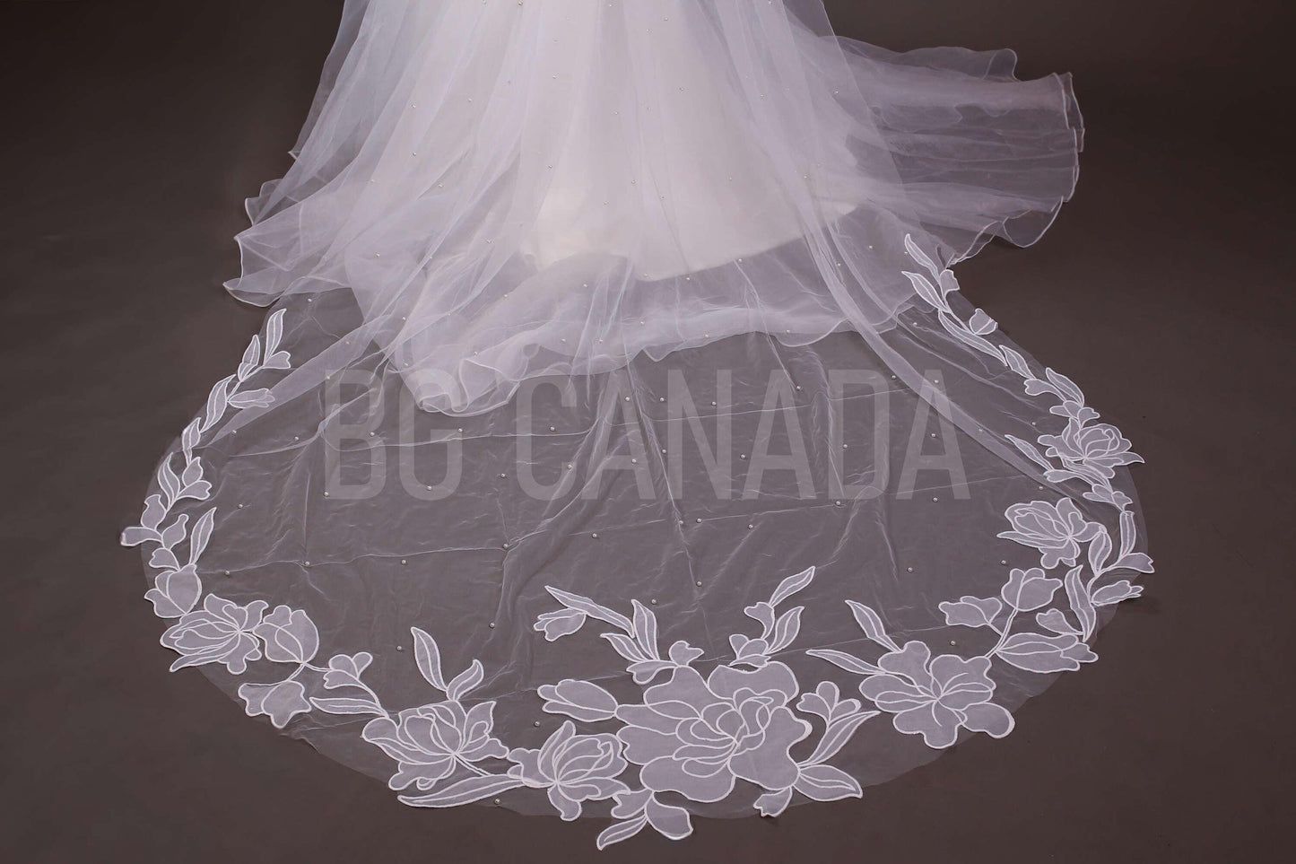 Big flower and pearl veil available in fingertip, Waltz, floor, cathedral length - white, off white, ivory