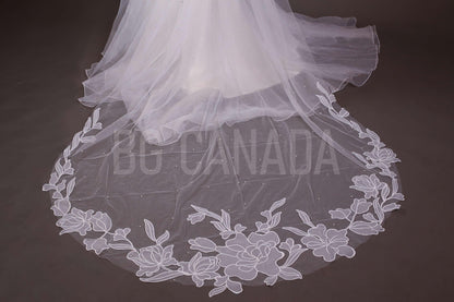 Big flower and pearl veil available in fingertip, Waltz, floor, cathedral length - white, off white, ivory