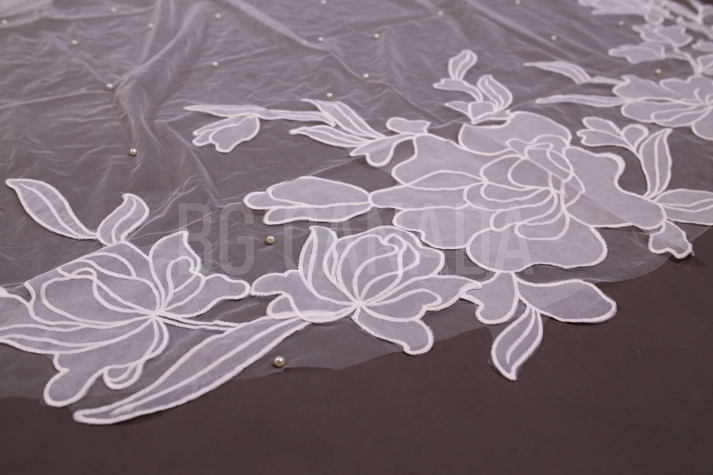 Big flower and pearl veil available in fingertip, Waltz, floor, cathedral length - white, off white, ivory