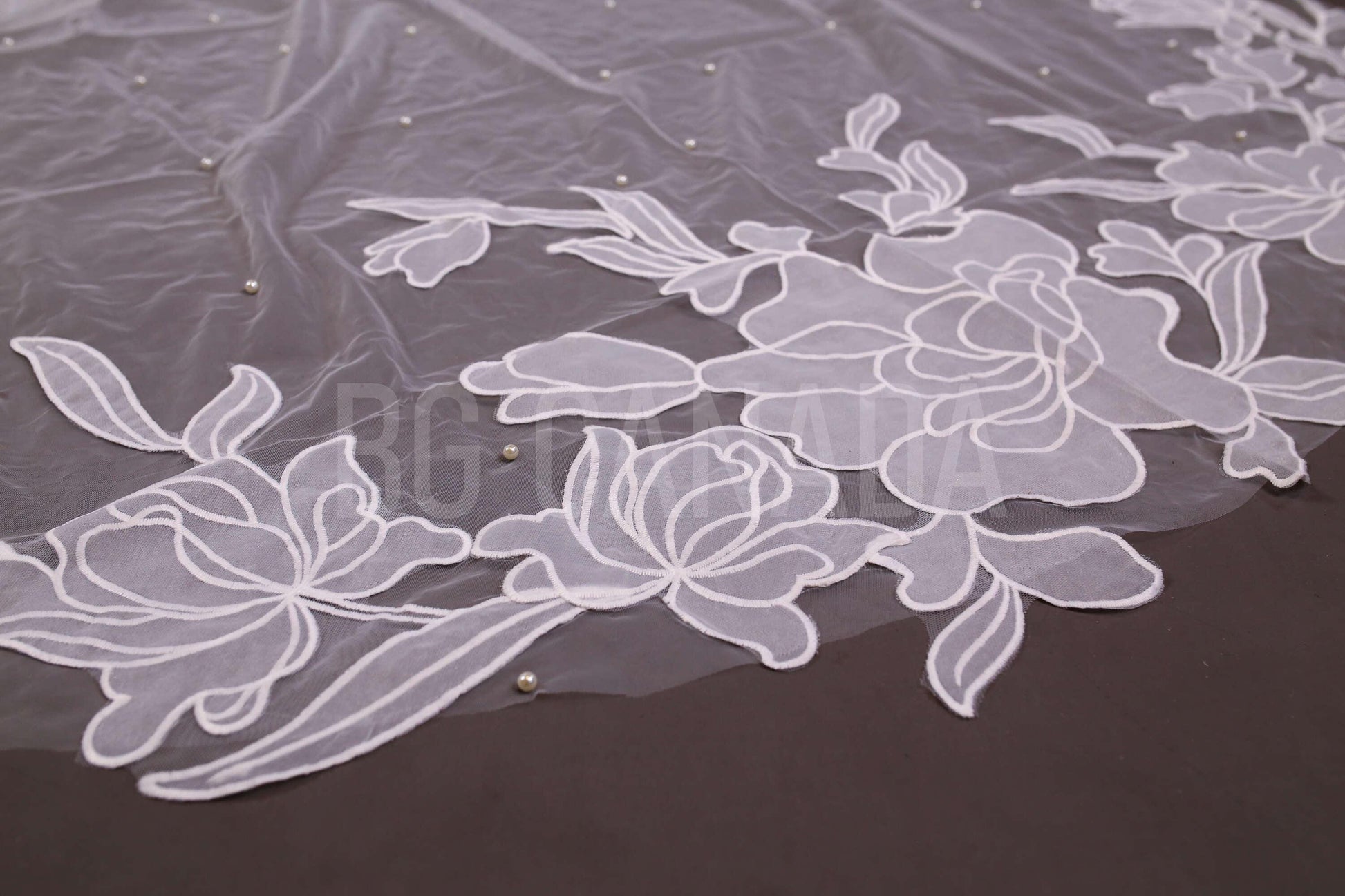 Big flower and pearl veil available in fingertip, Waltz, floor, cathedral length - white, off white, ivory