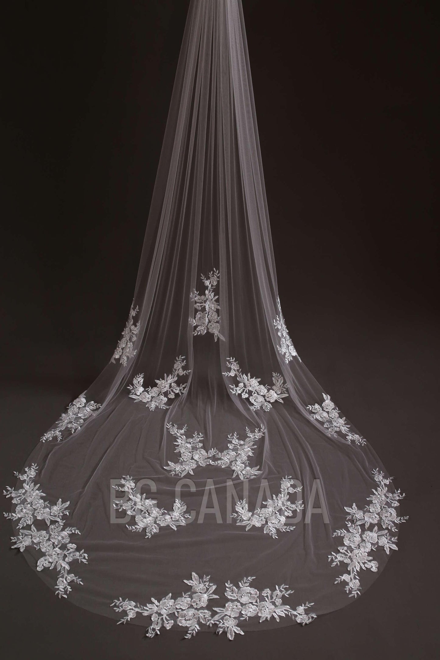 Chapel veil Scattered Floral Lace Cathedral length Veil illusion Bridal Tulle wedding veil with flower lace , White/Off White/Ivory