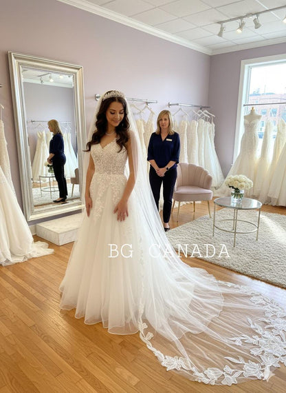 Big flower and pearl veil available in fingertip, Waltz, floor, cathedral length - white, off white, ivory