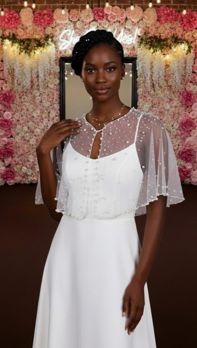 Bridal Lace Bolero Jacket Wedding Shrug Long Sleeve Lace Cover Up for Bride Elegant Wedding Jacket Pearl Bridal Boler Sheer Wedding Shawl