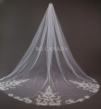 Extra Wide Royal Cathedral Veil Vintage Style Lace Appliqué Bridal Veil, Baroque Lace Long Veil, Classic Romantic Wedding Veil