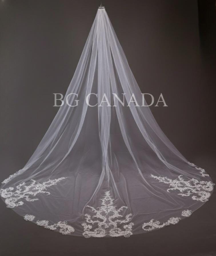 Extra Wide Royal Cathedral Veil Vintage Style Lace Appliqué Bridal Veil, Baroque Lace Long Veil, Classic Romantic Wedding Veil